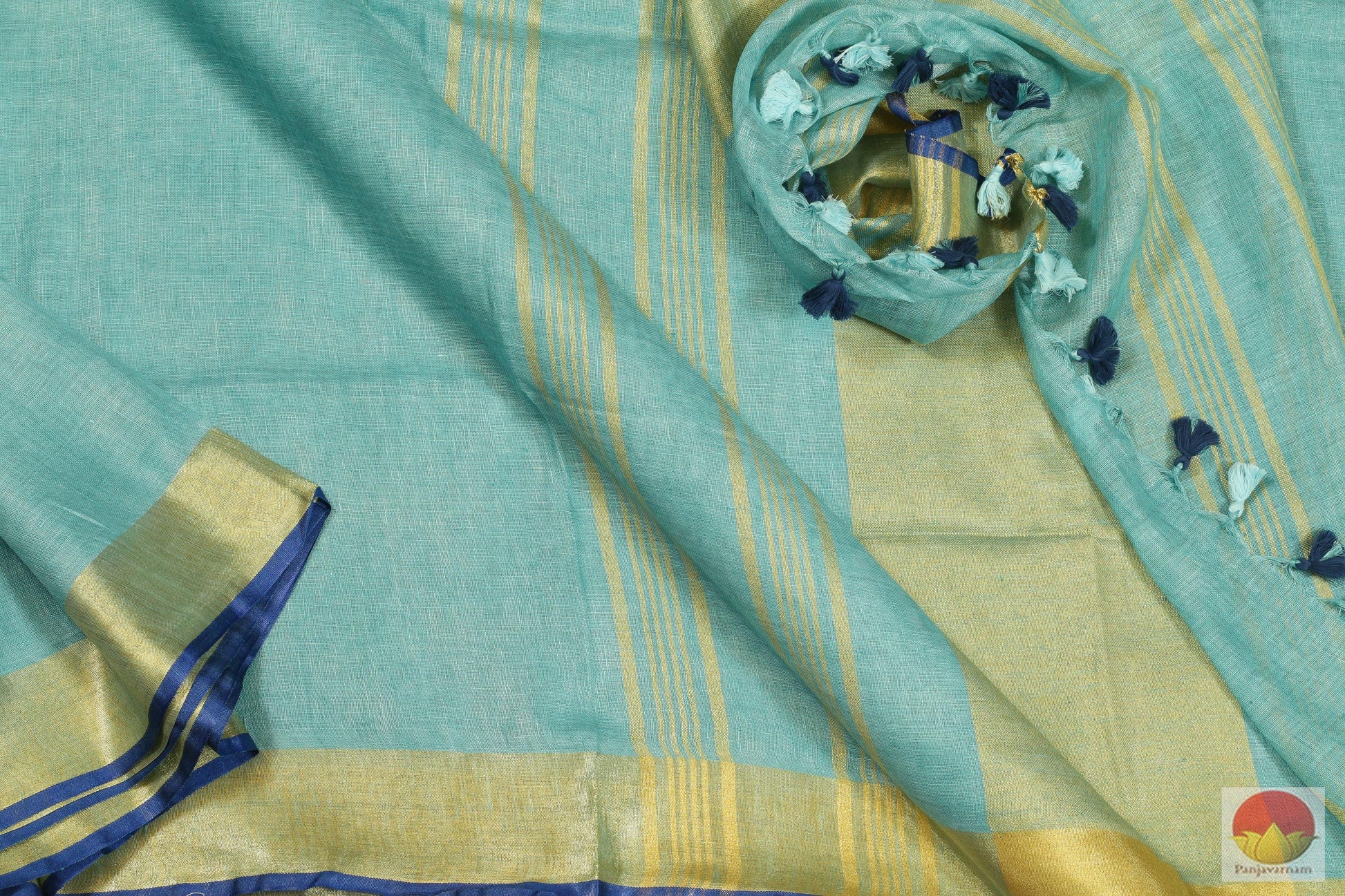 Handwoven Linen Saree - Gold Zari - PL 186 - Archives - Linen Sari - Panjavarnam