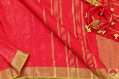 Handwoven Linen Saree - Gold Zari - PL 252 - Archives - Linen Sari - Panjavarnam