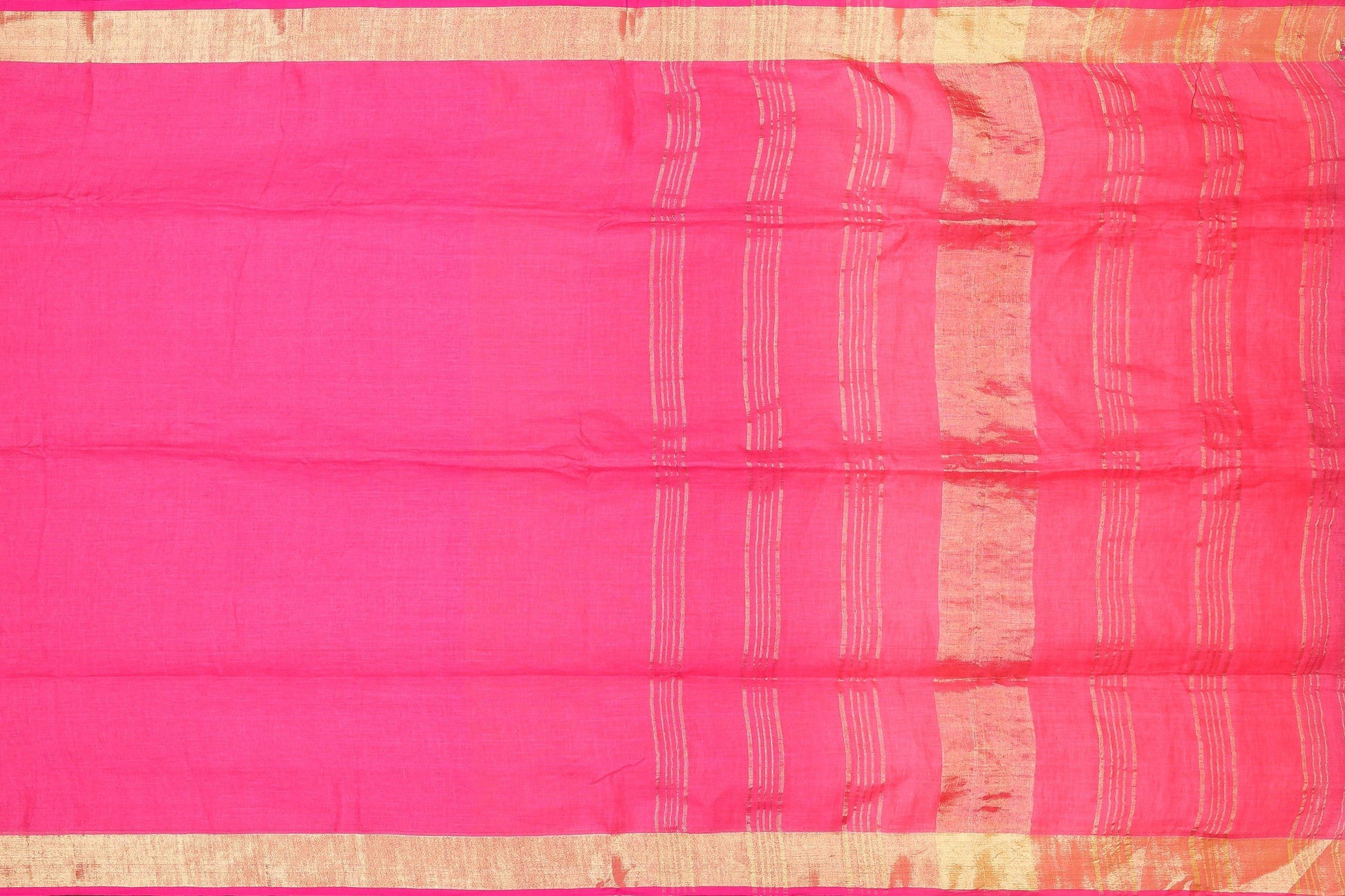 Handwoven Linen Saree - Gold Zari - PL 47 - Linen Sari - Panjavarnam