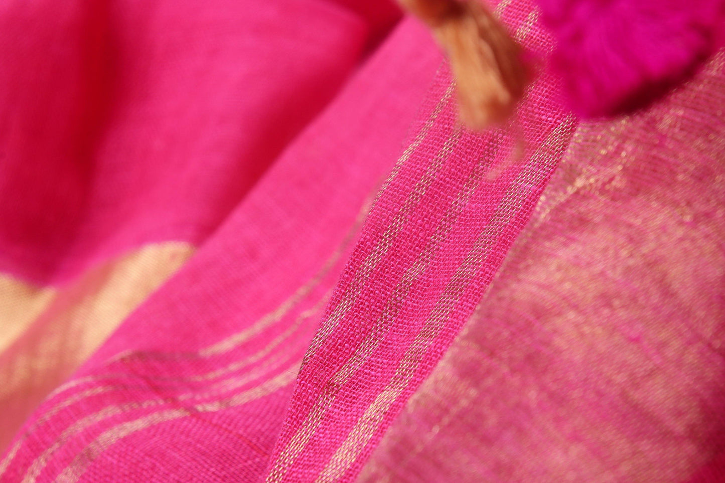 Handwoven Linen Saree - Gold Zari - PL 47 - Linen Sari - Panjavarnam PL 47