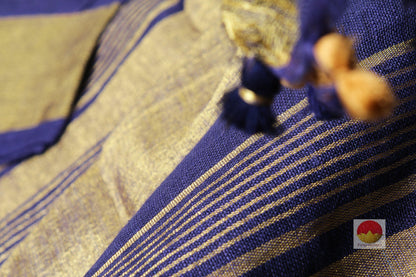 Handwoven Linen Saree - Gold Zari - PL 85 - Linen Sari - Panjavarnam