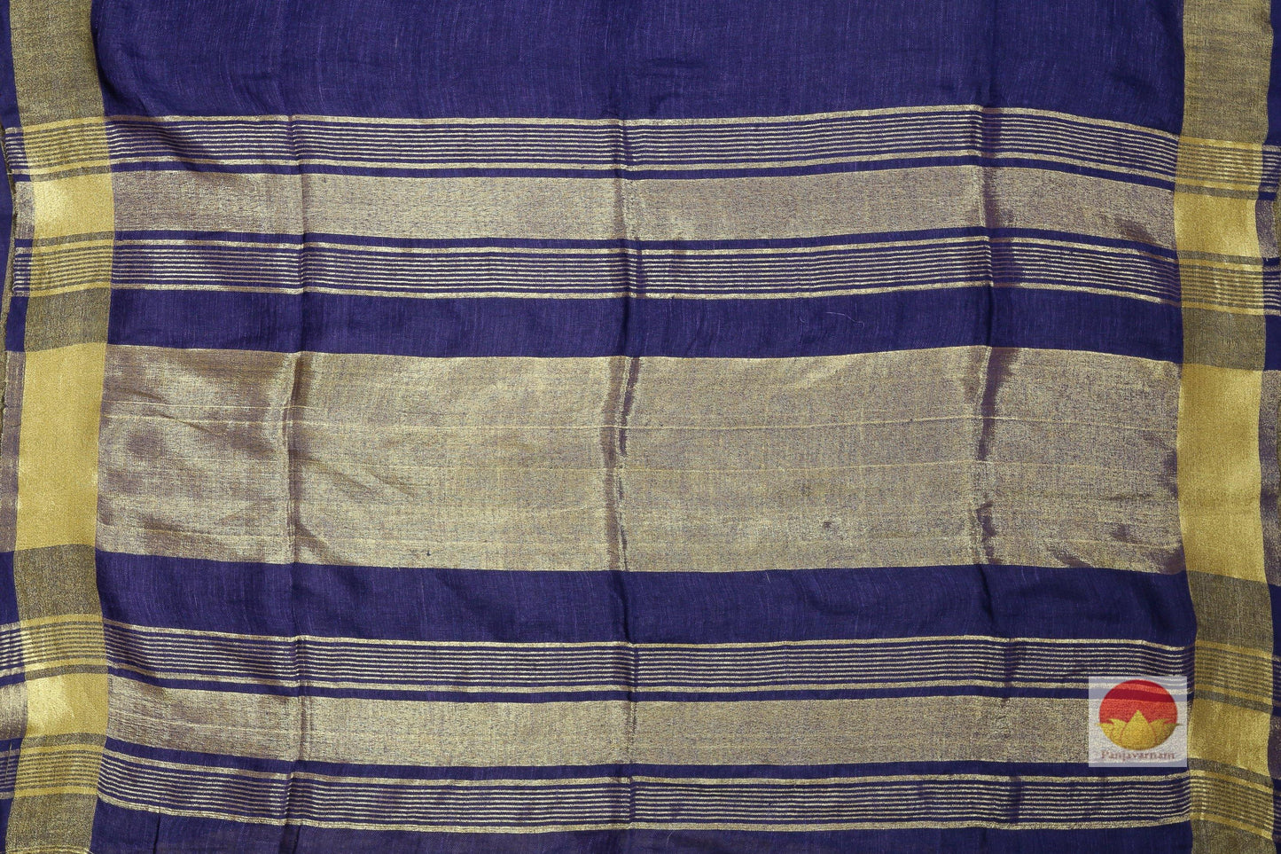 Handwoven Linen Saree - Gold Zari - PL 85 - Linen Sari - Panjavarnam