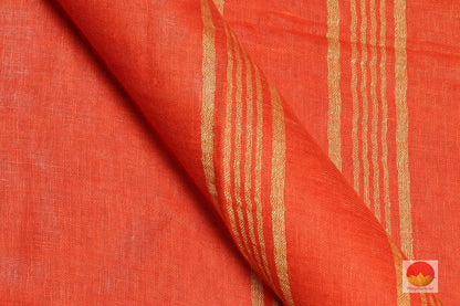 Handwoven Linen Saree - Gold Zari - PL 87 - Linen Sari - Panjavarnam