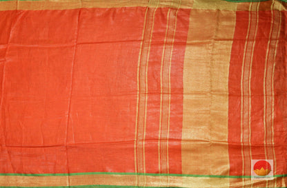 Handwoven Linen Saree - Gold Zari - PL 87 - Linen Sari - Panjavarnam