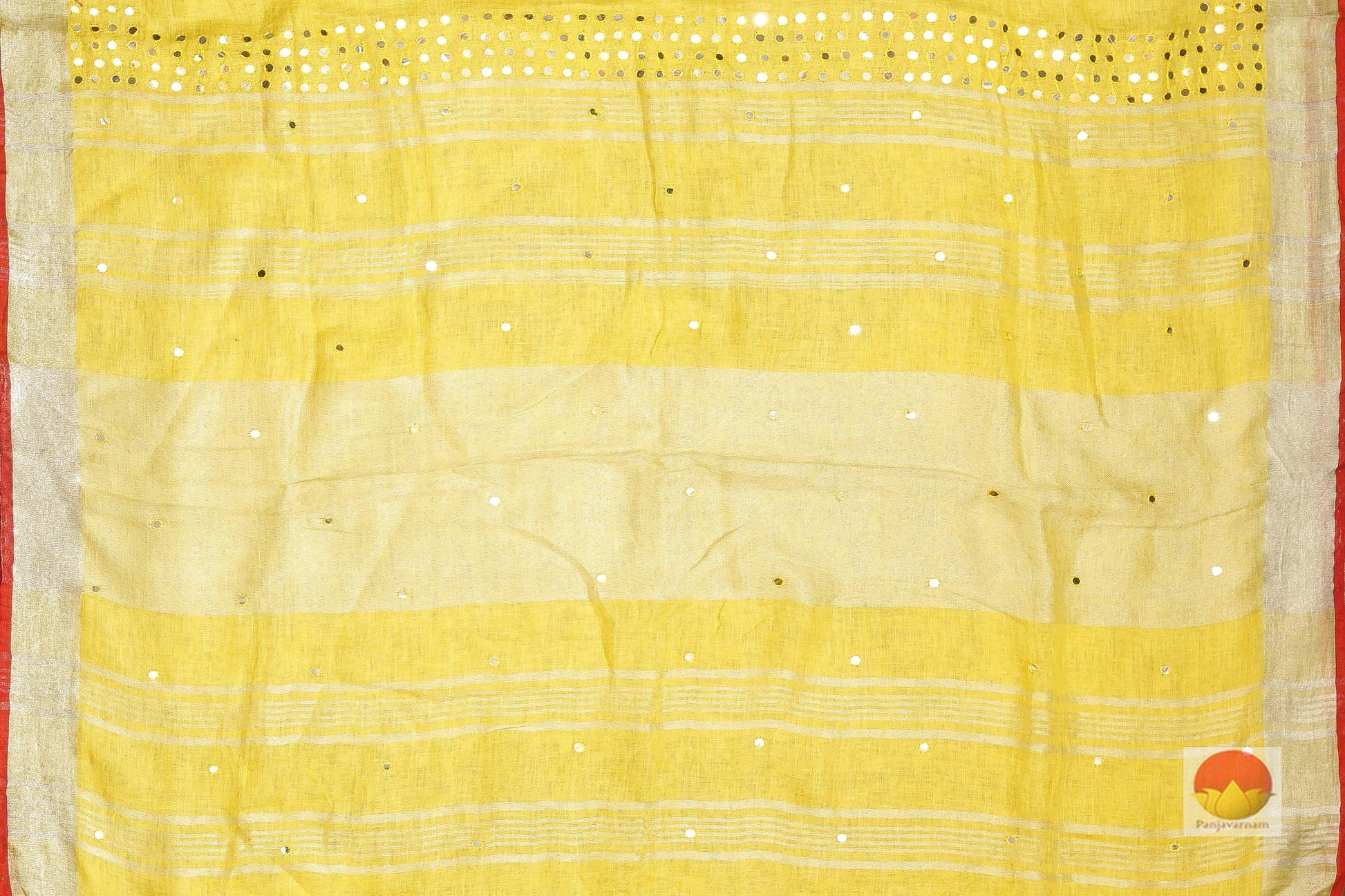 Handwoven Linen Saree - Mirror Work - PL 116 - Linen Sari - Panjavarnam