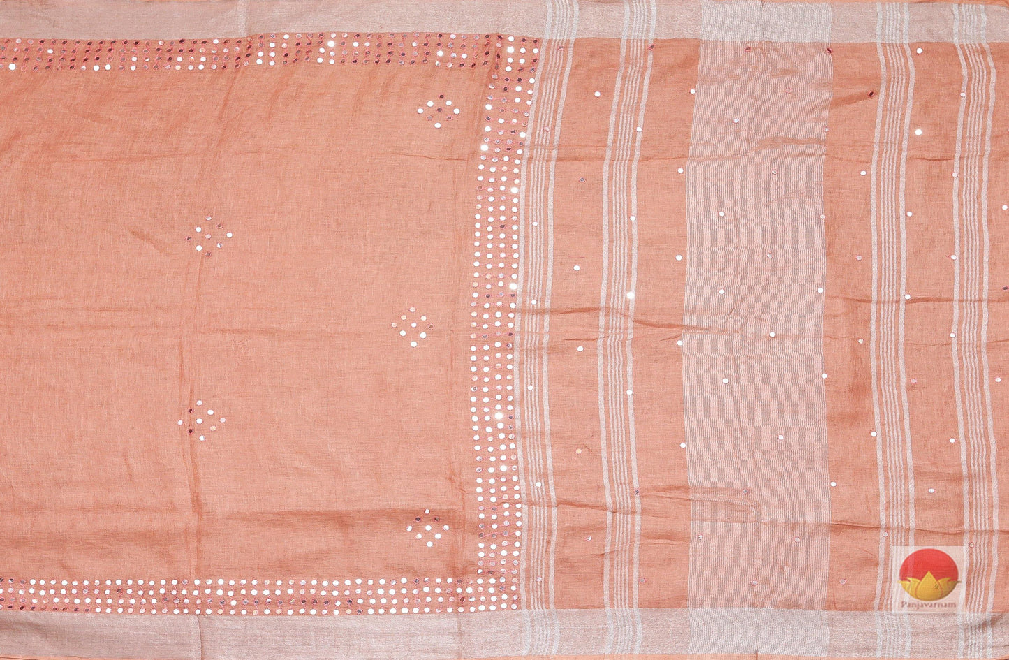 Handwoven Linen Saree - Mirror Work - PL 117 - Linen Sari - Panjavarnam