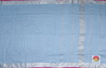 Handwoven Linen Saree - Silver Zari - PL 101 - Linen Sari - Panjavarnam