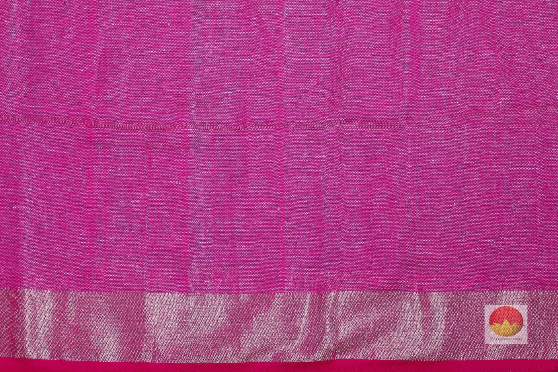 Handwoven Linen Saree - Silver Zari - PL 101 - Linen Sari - Panjavarnam