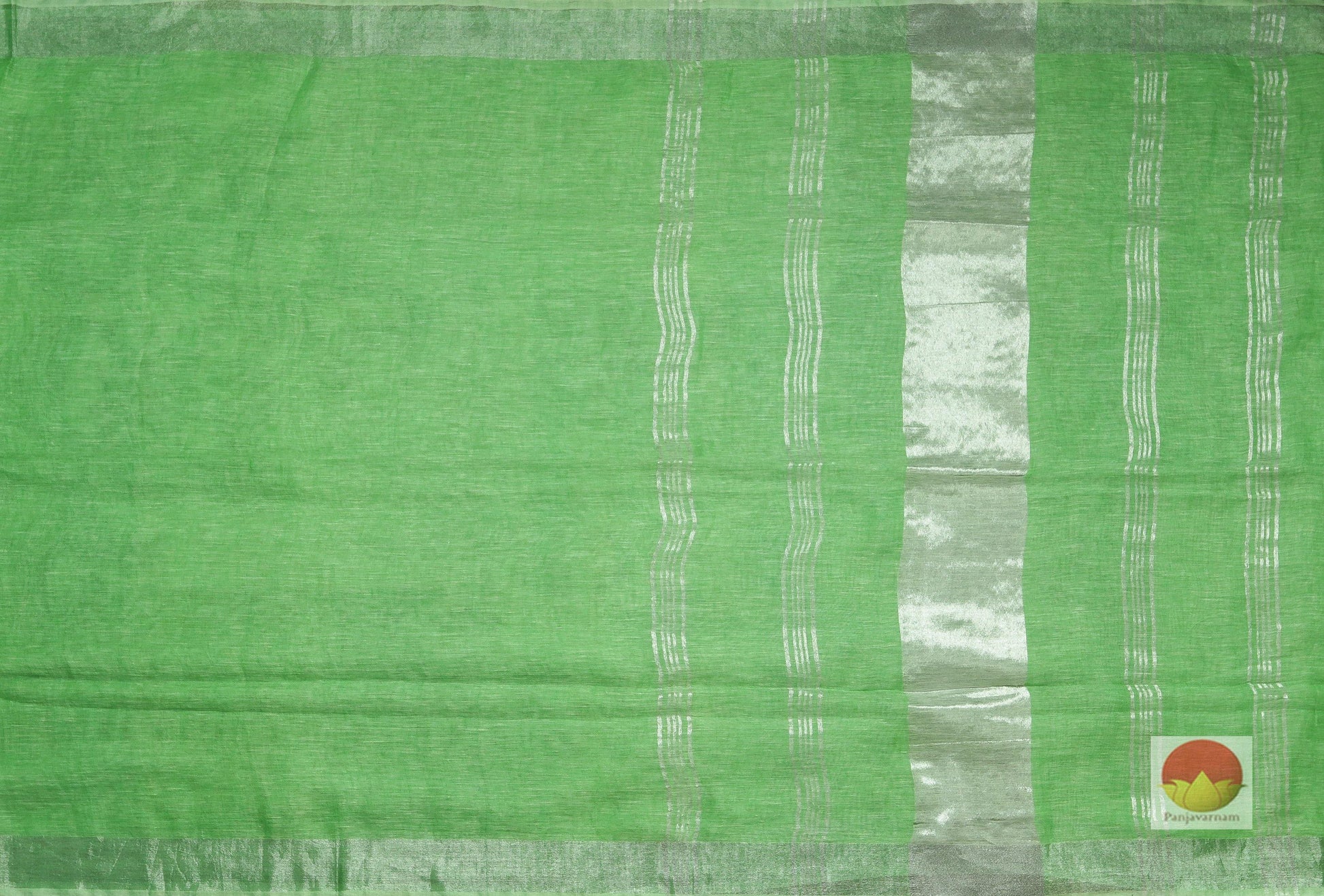 Handwoven Linen Saree - Silver Zari - PL 108 - Linen Sari - Panjavarnam