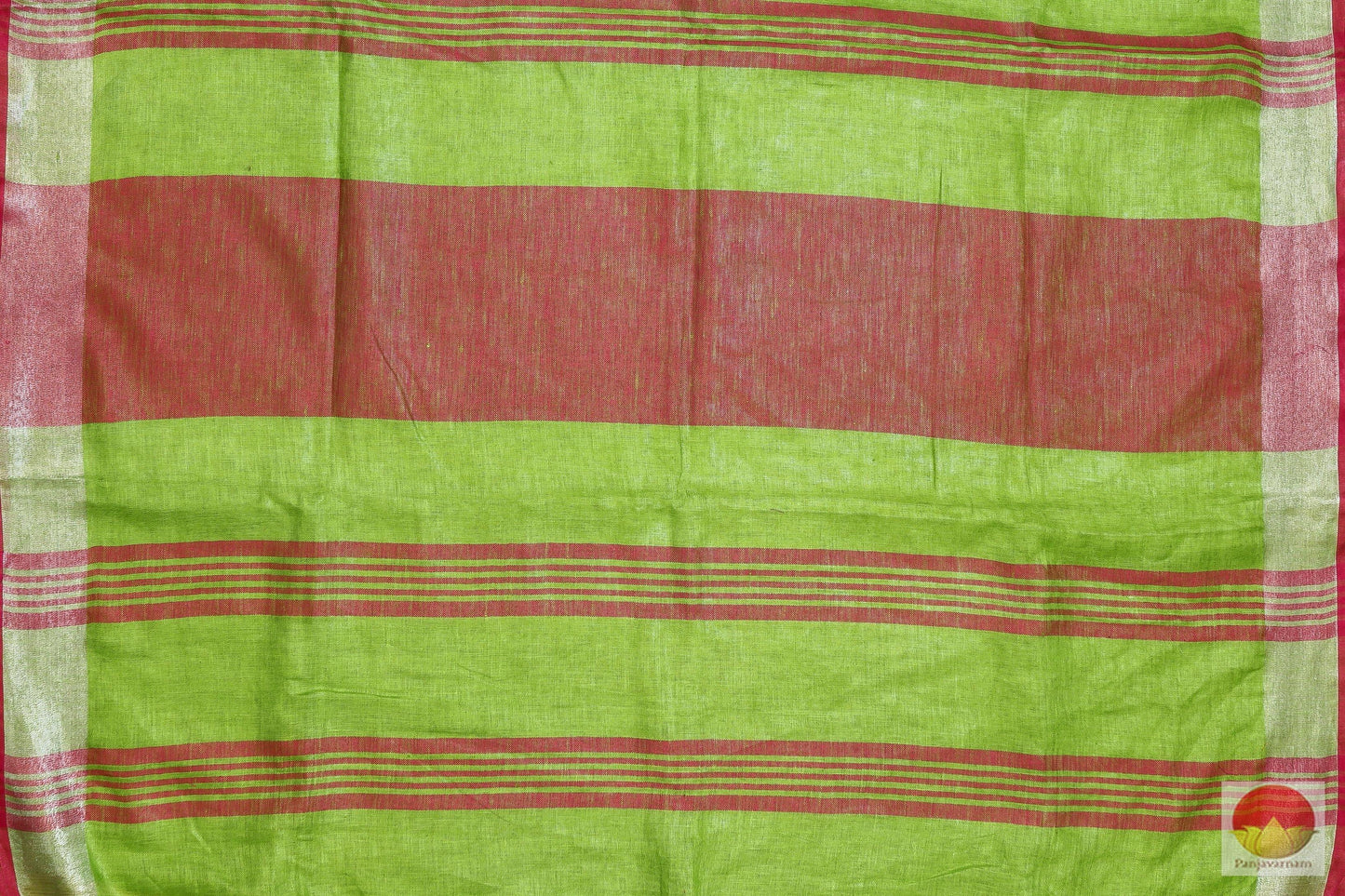 Handwoven Linen Saree - Silver Zari - PL - 162 - Archives - Linen Sari - Panjavarnam