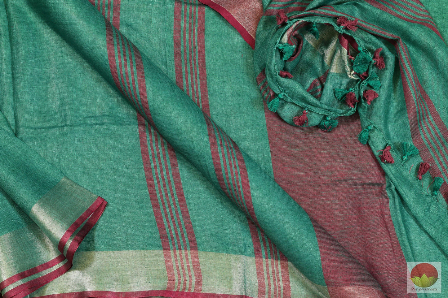 Handwoven Linen Saree - Silver Zari - PL -163 Archives - Linen Sari - Panjavarnam