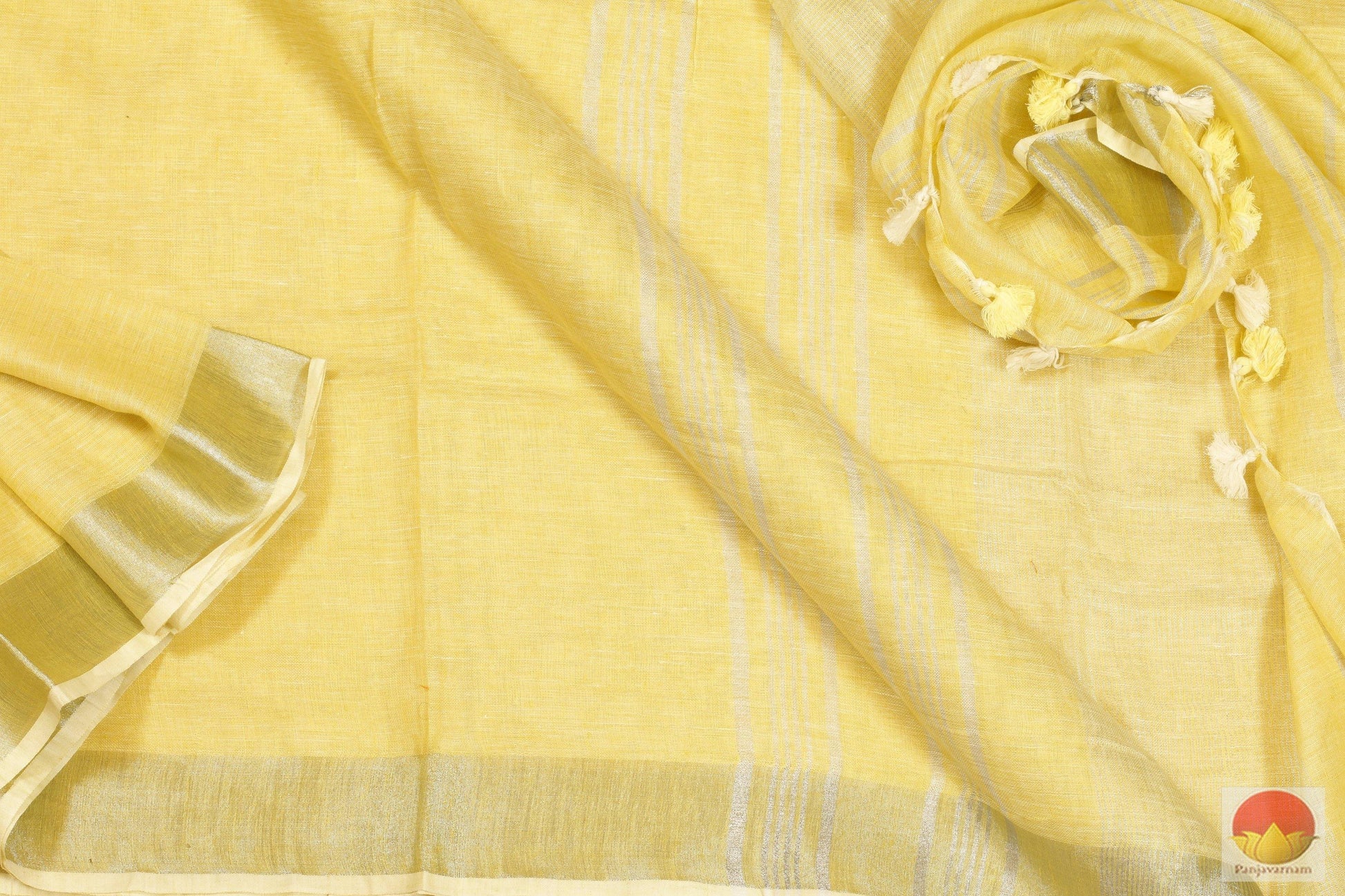 Handwoven Linen Saree - Silver Zari - PL - 169 - Archives - Linen Sari - Panjavarnam
