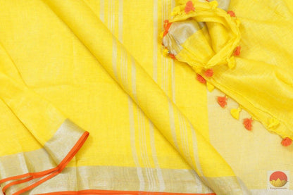 Handwoven Linen Saree - Silver Zari - PL 251 - Archives - Linen Sari - Panjavarnam