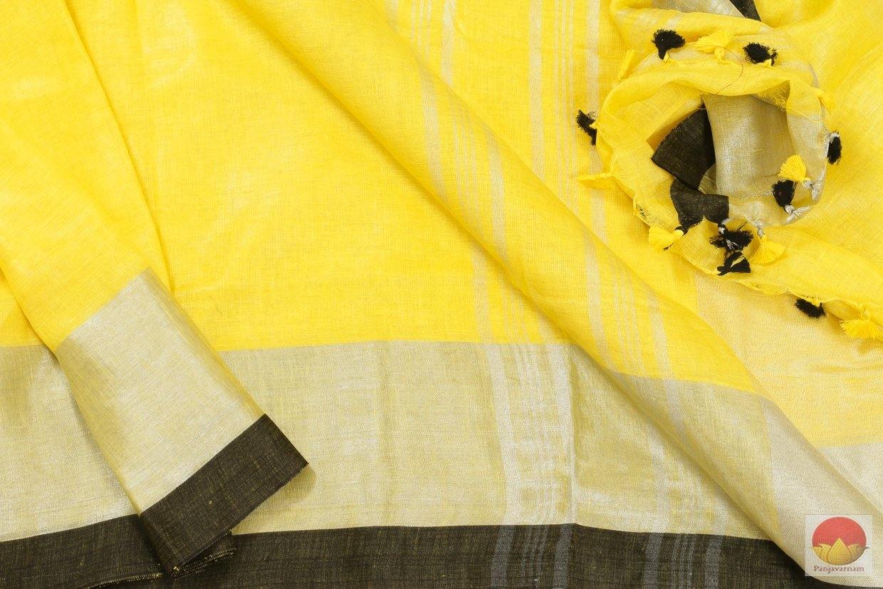 Handwoven Linen Saree - Silver Zari - PL 253 - Archives - Linen Sari - Panjavarnam