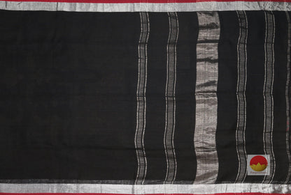 Handwoven Linen Saree - Silver Zari - PL 83 - Linen Sari - Panjavarnam