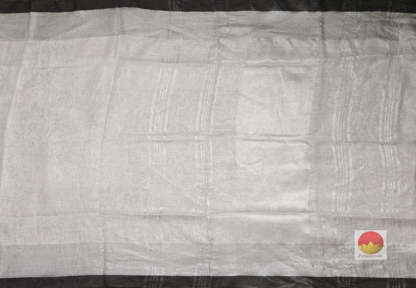 Handwoven Linen Saree - Silver Zari - PL 88 - Linen Sari - Panjavarnam
