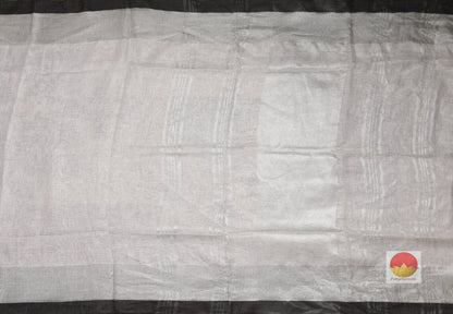 Handwoven Linen Saree - Silver Zari - PL 88 - Linen Sari - Panjavarnam
