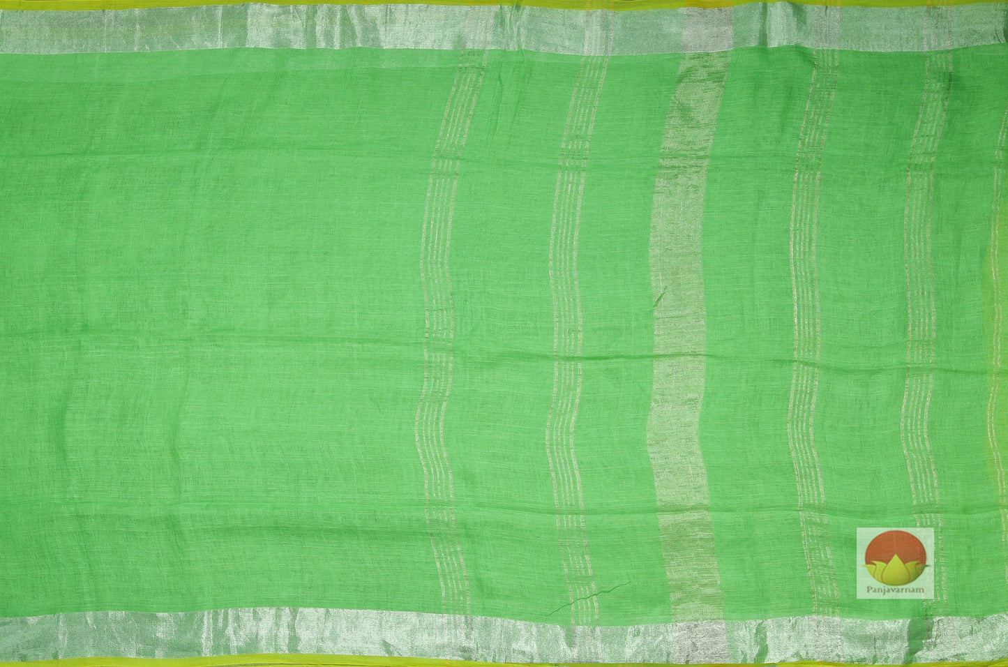 Handwoven Linen Saree - Silver Zari - PL 90 - Linen Sari - Panjavarnam