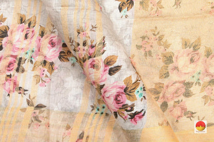 Handwoven Linen Sari - Digital Print - PL 1028 - Saris & Lehengas - Panjavarnam