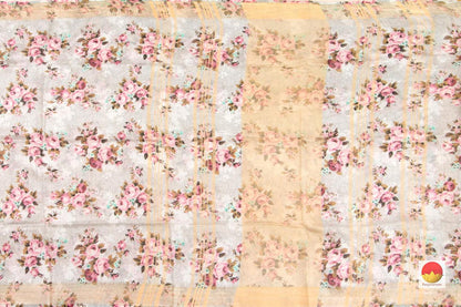 Handwoven Linen Sari - Digital Print - PL 1028 - Saris & Lehengas - Panjavarnam