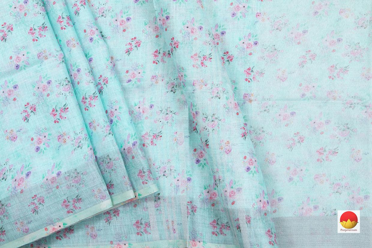 Handwoven Linen Sari - Digital Print - PL 1094 - Saris & Lehengas - Panjavarnam