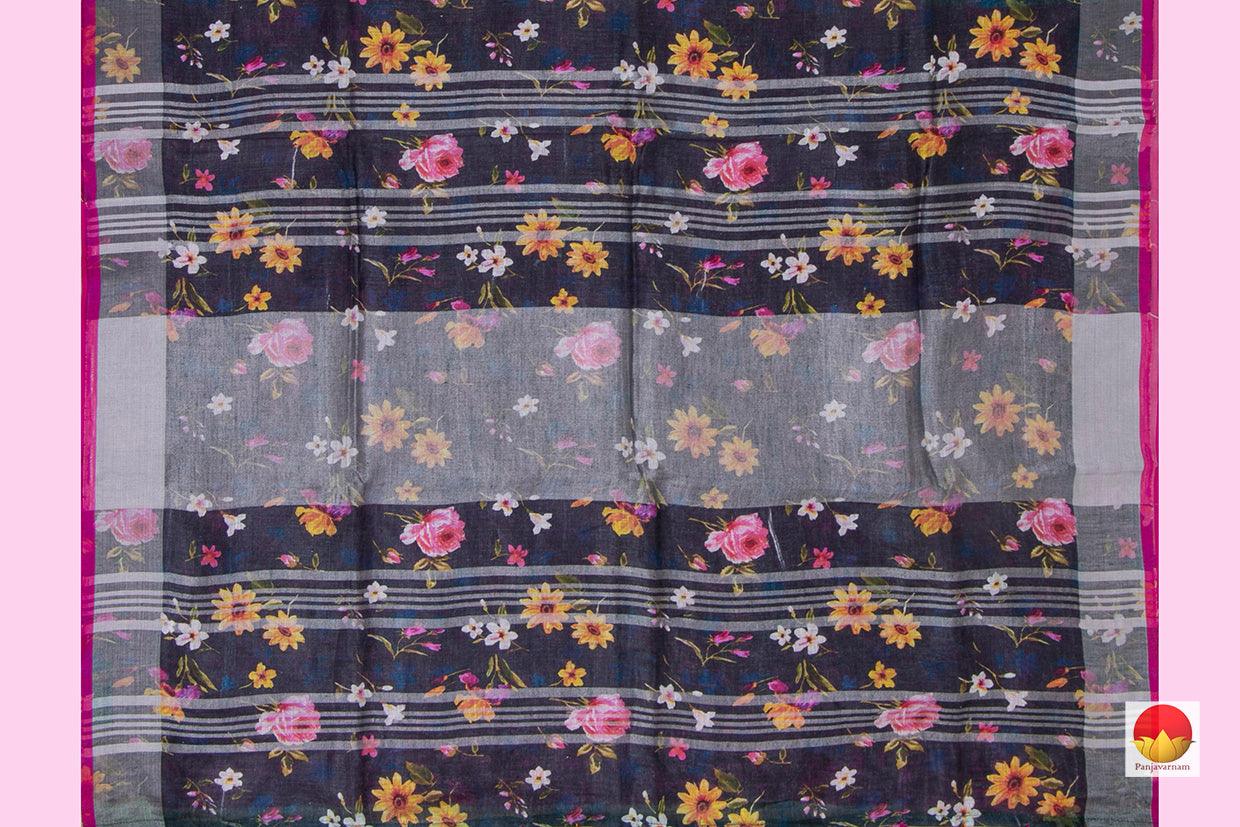 Handwoven Linen Sari - Digital Print - PL 1096 - Saris & Lehengas - Panjavarnam