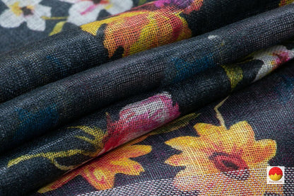 Handwoven Linen Sari - Digital Print - PL 1096 - Saris & Lehengas - Panjavarnam
