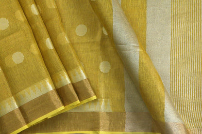 Handwoven Tissue By Linen Saree - Gold Zari - PL 911 - Archives - Linen Sari - Panjavarnam