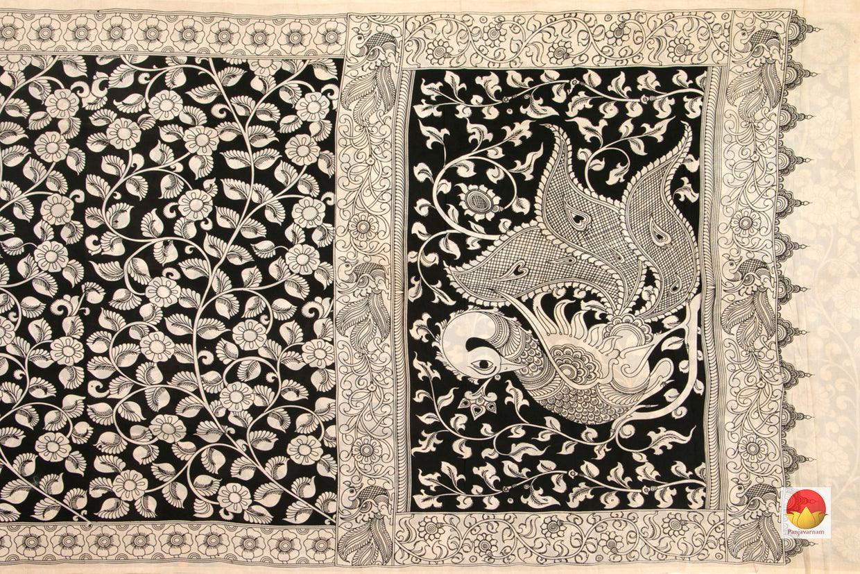 Kalamkari Silk Saree - Handpainted - Monochrome - Organic Dyes - PKM 507 - Archives - Kalamkari Silk - Panjavarnam