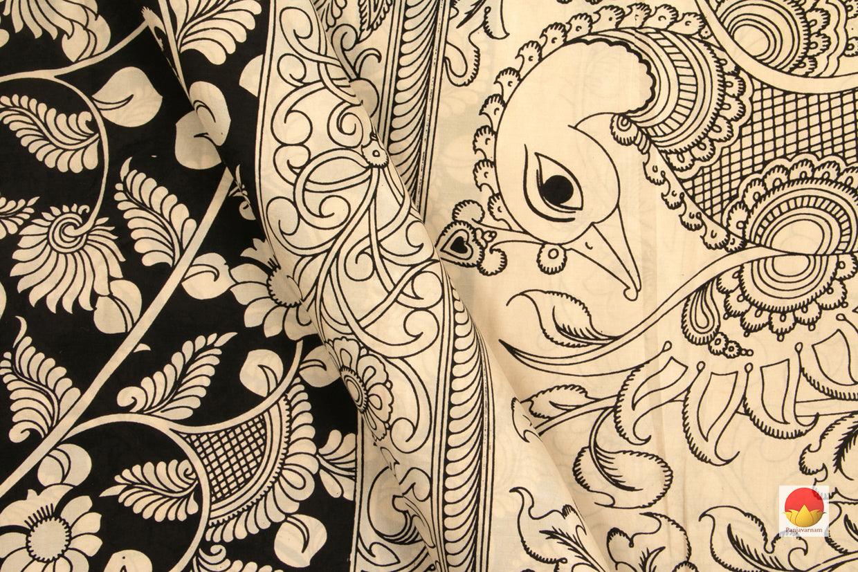 Kalamkari Silk Saree - Handpainted - Monochrome - Organic Dyes - PKM 509 - Archives - Kalamkari Silk - Panjavarnam