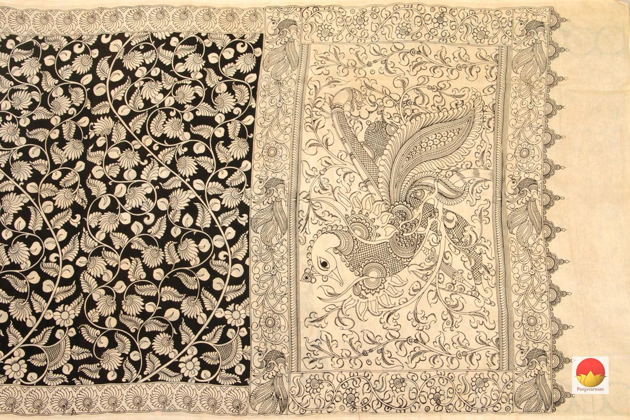 Kalamkari Silk Saree - Handpainted - Monochrome - Organic Dyes - PKM 509 - Archives - Kalamkari Silk - Panjavarnam
