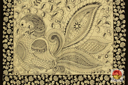 Kalamkari Silk Saree - Handpainted - Organic Dyes - PKM 345 - Archives - Kalamkari Silk - Panjavarnam