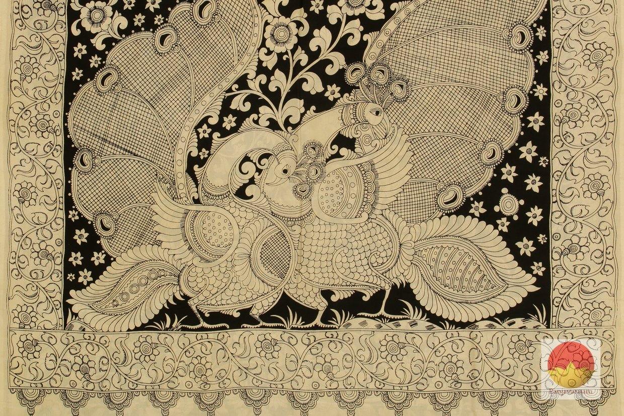 Kalamkari Silk Saree - Handpainted Pen Kalamkari - Organic Dyes - PKM 344 - Archives - Kalamkari Silk - Panjavarnam