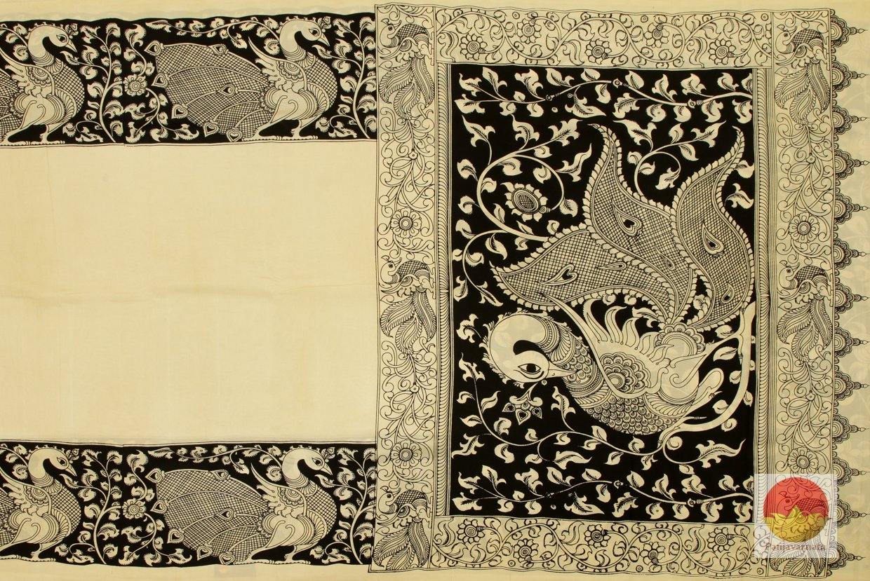 Kalamkari Silk Saree - Handpainted Pen Kalamkari - Organic Dyes - PKM 346 - Archives - Kalamkari Silk - Panjavarnam