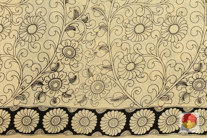 Kalamkari Silk Saree - Handpainted Pen Kalamkari - Organic Dyes - PKM 347- Archives - Kalamkari Silk - Panjavarnam