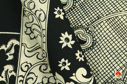 Kalamkari Silk Saree - Handpainted Saree - Organic Monochrome Dyes - PKM 453 - Archives - Kalamkari Silk - Panjavarnam