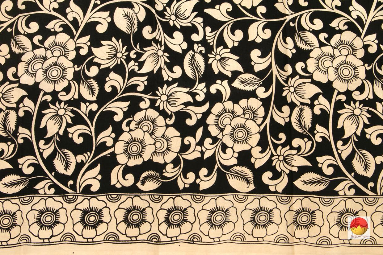 Kalamkari Silk Saree - Handpainted Silk - Monochrome - Organic Dyes - PKM 504 - Panjavarnam 