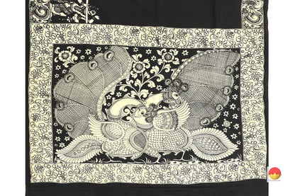 Kalamkari Silk Saree - Handpainted Silk - Organic Monochrome Dyes - PKM 423 - Archives - Kalamkari Silk - Panjavarnam
