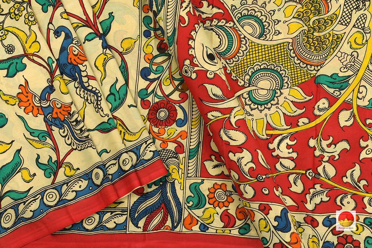 Kalamkari Silk Saree - Handpainted Silk Saree - Organic Dyes - PKM 436 - Archives - Kalamkari Silk - Panjavarnam