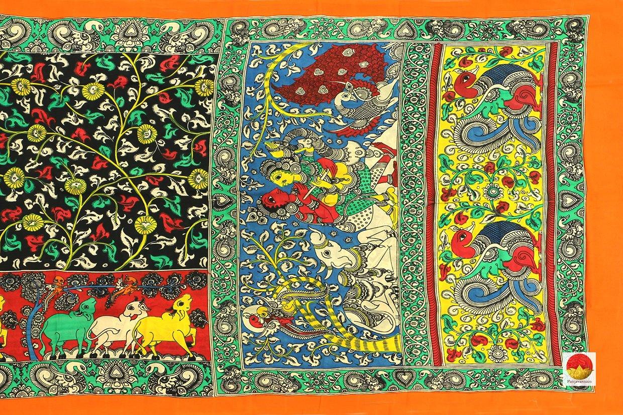 Kalamkari Silk Saree - Handpainted Silk Saree - Organic Dyes - PKM 438 - Archives - Kalamkari Silk - Panjavarnam