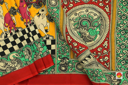 Kalamkari Silk Saree - Handpainted Silk Saree - Organic Dyes - PKM 445 - Archives - Kalamkari Silk - Panjavarnam