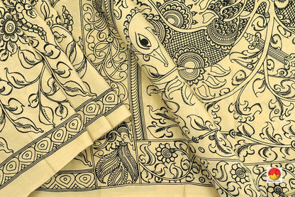 Kalamkari Silk Saree - Handpainted Silk Saree - Organic Monochrome Dyes - PKM 429 - Archives - Kalamkari Silk - Panjavarnam