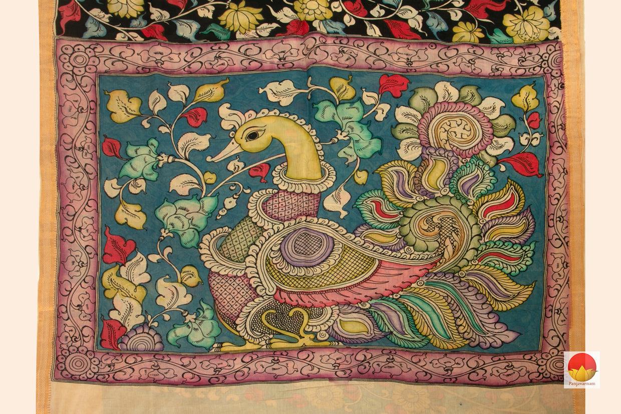 Kalamkari Silk Saree - Handpainted Silk Saree - Vegetable Dyes - PKBD 421 - Archives - Kalamkari Silk - Panjavarnam