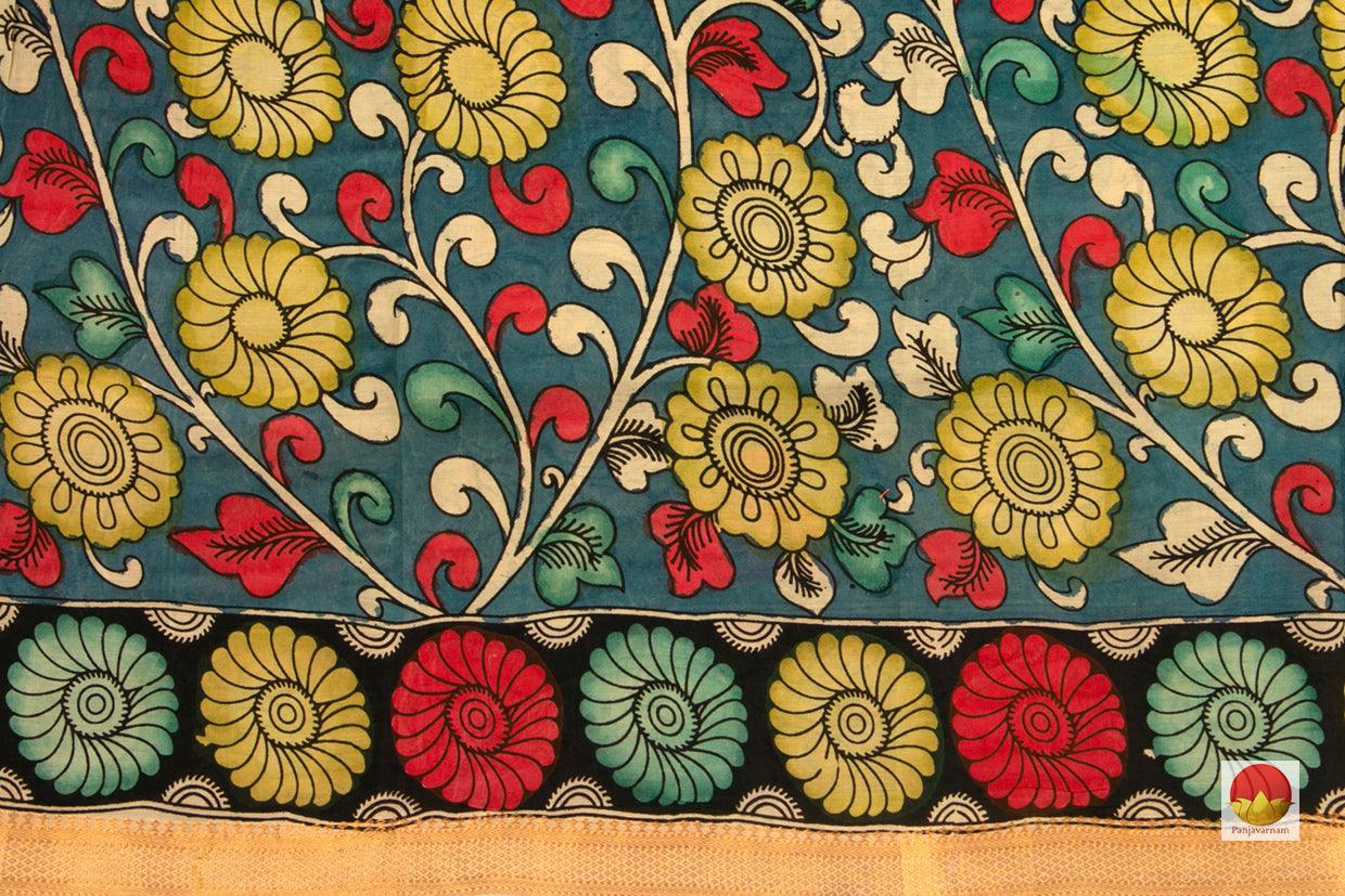 Kalamkari Silk Saree - Handpainted Silk Saree - Vegetable Dyes - PKBD 421 - Archives - Kalamkari Silk - Panjavarnam