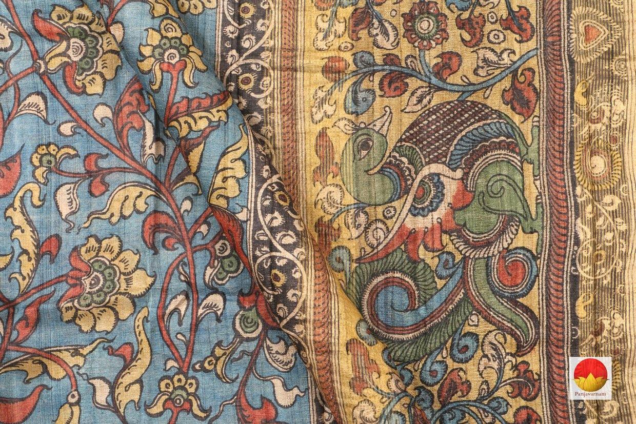 Kalamkari Tussar Silk Saree - Handpainted - Organic Dyes - PKM 362 - Archives - Kalamkari Silk - Panjavarnam