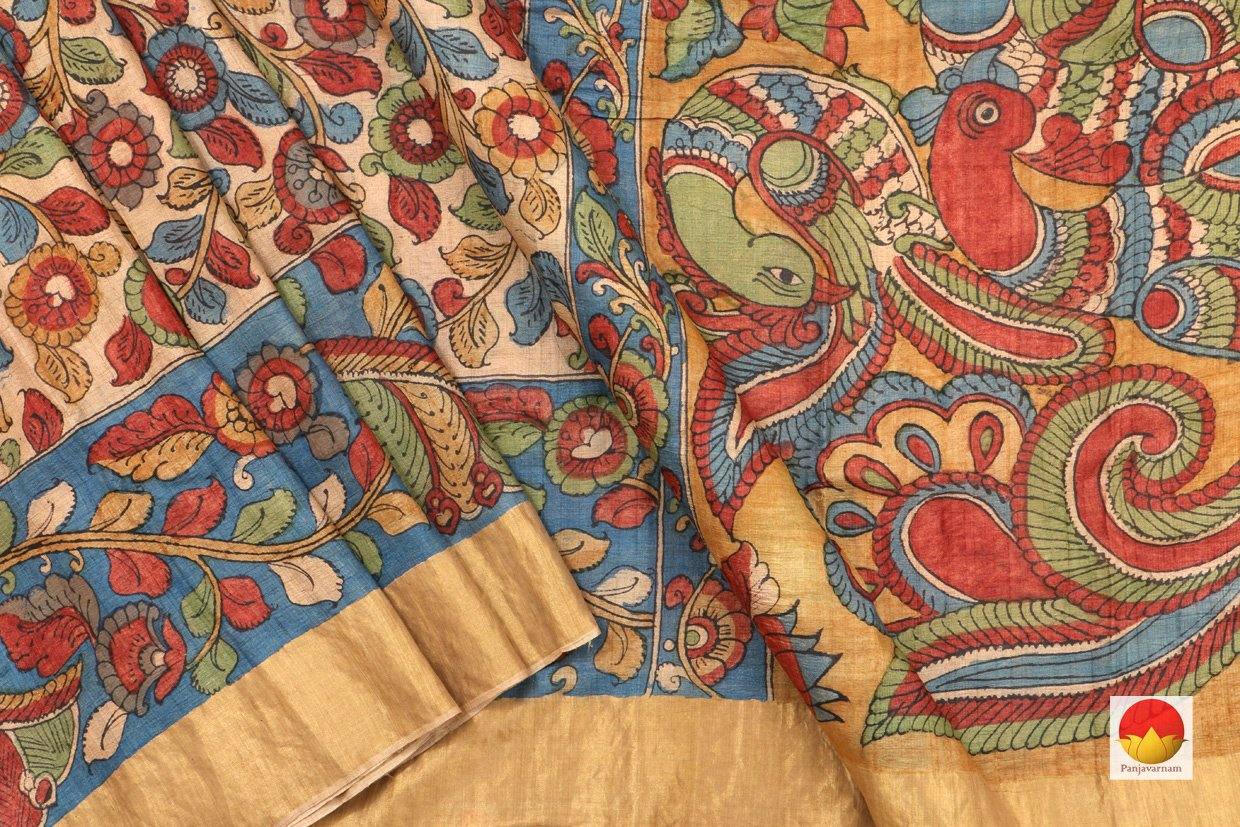Kalamkari Tussar Silk Saree - Handpainted - Organic Dyes - PKM 364 - Kalamkari Silk - Panjavarnam