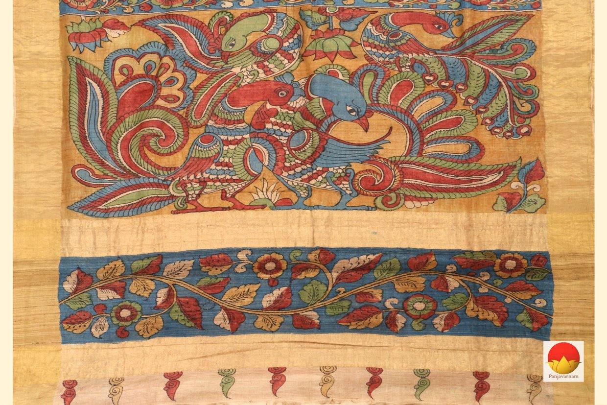 Kalamkari Tussar Silk Saree - Handpainted - Organic Dyes - PKM 364 - Kalamkari Silk - Panjavarnam