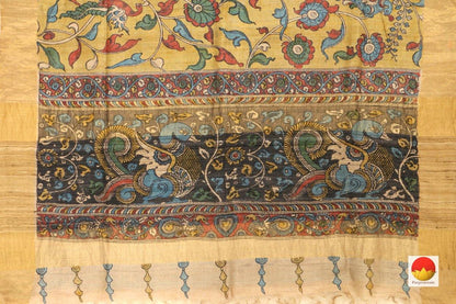 Kalamkari Tussar Silk Saree - Handpainted - Organic Dyes - PKM 366 - Archives - Kalamkari Silk - Panjavarnam