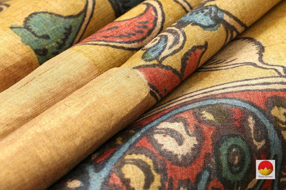 Kalamkari Tussar Silk Saree - Handpainted - Organic Dyes - PKM 366 - Archives - Kalamkari Silk - Panjavarnam
