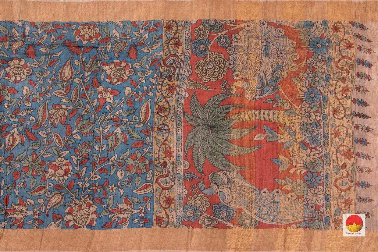 Kalamkari Tussar Silk Saree - Handpainted - Organic Dyes - PKM 515 - Kalamkari Silk - Panjavarnam